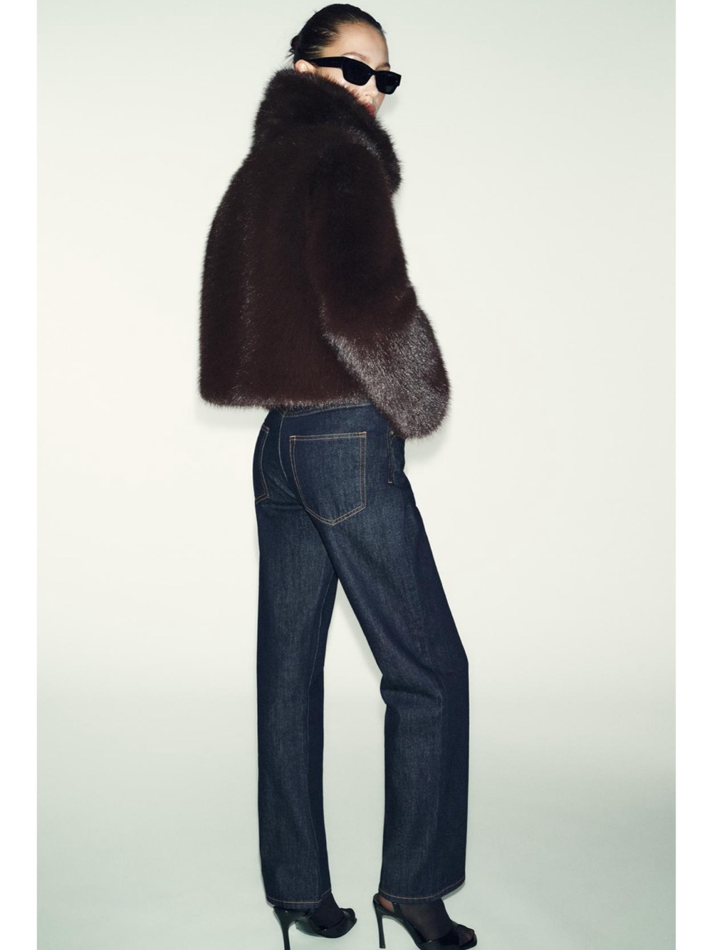 ZARA SHORT FAUX FUR LAPEL COLLAR COAT JACKET BROWN 6318/285 WINTER SKI - Picture 9 of 12
